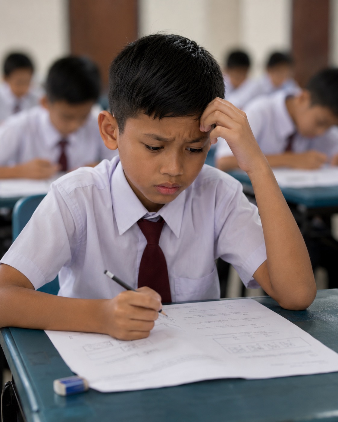 Murid gementar menghadapi soalan asing di dewan ujian